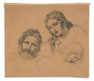 DAVID Jacques Louis 1748-1825,Trois têtes d'homme et d,1819,Artcurial | Briest - Poulain - F. Tajan 2024-03-20