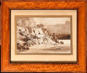 DAVID Jean Louis 1792-1868,Paysage lacustre, falaise rocheuse,Osenat FR 2023-03-18