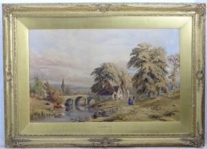 DAVIDSON C,Road to the Village, with cottage and figures,19th century,Dickins GB 2019-05-10