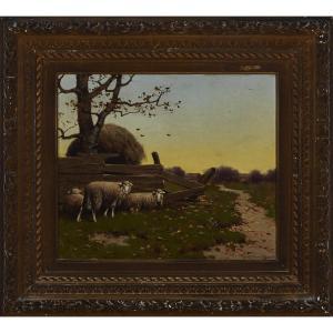 DAVIDSON Charles G 1866-1945,SHEEP AND HAYSTACK BY A PATHWAY AT DAWN,Waddington's CA 2016-02-25