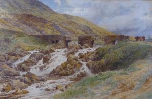 DAVIDSON Charles Topham 1848-1902,River falls and bridge with cattle and drover n,Rogers Jones & Co 2020-11-24
