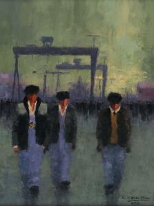 DAVIDSON Colin 1968,THREE YARDMEN AT HARLAND & WOLFF,2021,Ross's Auctioneers and values 2024-03-20