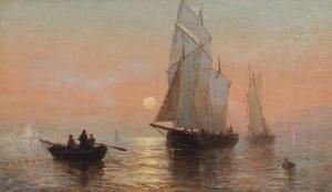 DAVIDSON Julian Oliver,Harbor Scene at Sunrise with Boat and Fisherman,1978,Burchard 2018-07-22