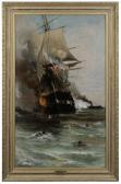 DAVIDSON Julian Oliver 1853-1894,The Burning of the USS Congress,1892,Brunk Auctions US 2012-07-14
