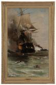 DAVIDSON Julian Oliver 1853-1894,The Burning of the USS Congress,1862,Brunk Auctions US 2015-09-11