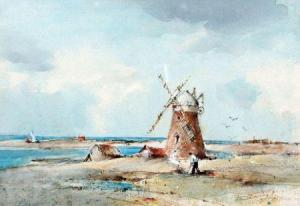 DAVIES Arthur Edward 1893-1988,A Figure Beside a Coastal Windmill, North Norfolk,Keys GB 2011-11-18