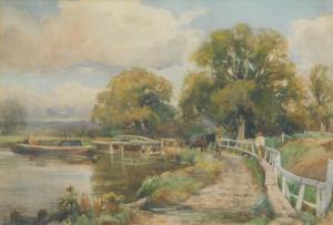 DAVIES edward,Canal scene in the Midlands with figures on a towp,Golding Young & Co. 2019-09-04