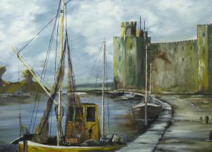 DAVIES Ethel 1800-1900,Caernarfon Castle and Harbour with boats,1974,Rogers Jones & Co GB 2016-05-14