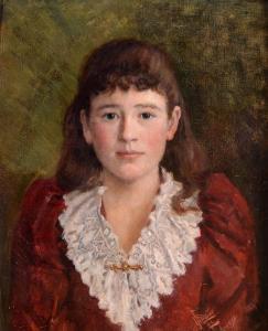 DAVIES J.D,Portrait of a young girl in a red dress,Dreweatts GB 2015-08-26