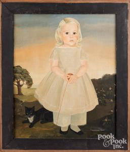 DAVIES Jeanne 1936,portrait of a girl with a cat,Pook & Pook US 2022-02-09