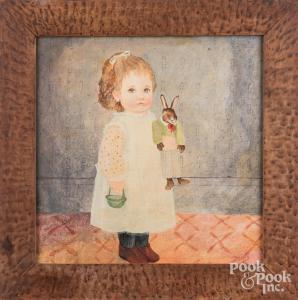 DAVIES Jeanne 1936,portrait of a girl with a rabbit toy,Pook & Pook US 2022-02-09