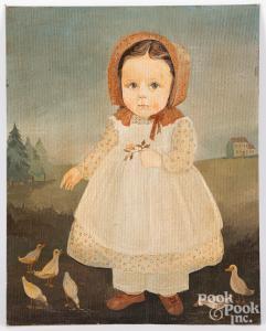 DAVIES Jeanne 1936,portrait of a girl with ducks,Pook & Pook US 2022-02-09