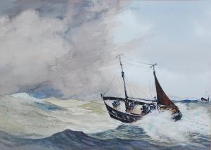 Davies John Alfred 1910-1987,Trawler in a rough sea,1962,Lacy Scott & Knight GB 2019-04-13