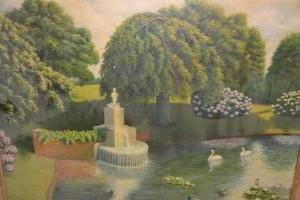 Davies S.H,lake scene with stone fountain,Lawrences of Bletchingley GB 2019-06-11