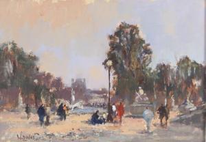 DAVIES William 1928,city scene with figures and fountain to foreground,Ewbank Auctions GB 2022-03-24