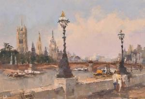 DAVIES William 1928,Westminster from over Lambeth Bridge,John Nicholson GB 2021-06-25