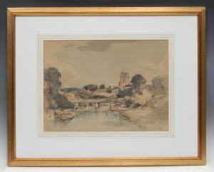 Davis Arthur Edward 1893-1989,Norfolk Church and Bridge From the R,Bamfords Auctioneers and Valuers 2020-12-02