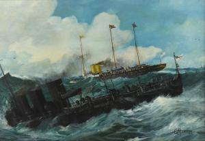 DAVIS George Horace 1881-1963,shipping in a storm,1910,Burstow and Hewett GB 2023-02-23