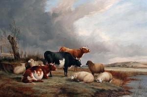 DAVIS J.A,Cows and sheep resting by a river,Bonhams GB 2008-10-07