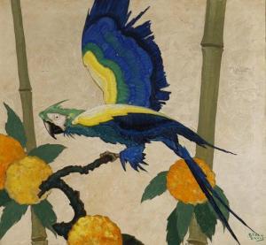 DAVIS Stark 1885-1950,Parrot on a branch,John Moran Auctioneers US 2020-07-19
