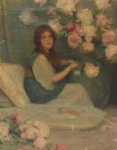 Davis Stuart G,Young Woman seated on Cushions with Flowers,David Duggleby Limited 2017-06-23