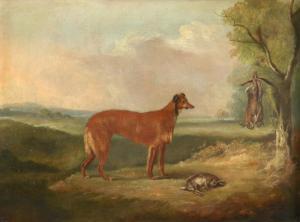 DAVIS William Henry 1783-1865,A lurcher in a landscape with hares,1839,Woolley & Wallis 2021-08-11