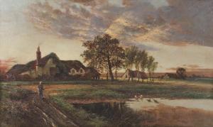 DAVIS William Henry 1783-1865,A pastoral scene at sunset with thatched cottages ,Keys GB 2021-09-01