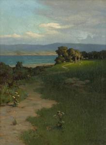 DAVIS Willis E 1855-1910,Path in a landscape with distant lake,John Moran Auctioneers US 2015-10-20