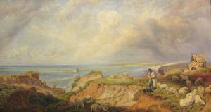 Henry William Banks Davis - Ambleteuse Bay - Site Of The Boulogne Camp With Shepherd And His Flock On The French Coast