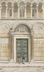 DAVOUST LEON LOUIS 1852-1909,Besucher vor dem Portal des Doms Santa Maria Assu,1876,Winterberg Arno 2017-05-13