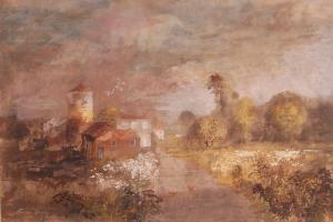 DAVY Gordon 1900-1900,Landscape with buildings at dusk,Lacy Scott & Knight GB 2014-09-12