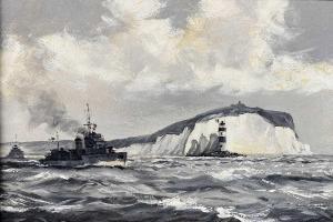DAWSON Montague 1890-1973,British Destroyer Passing the Needles, Isle of Wight,Halls GB 2023-10-31