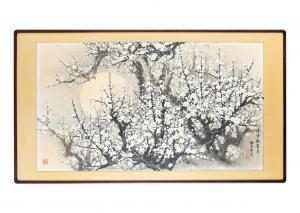 DAZHANG CHEN 1930-2015,A MOON AND WHITE PLUM BLOSSOMS,Ise Art JP 2021-11-27
