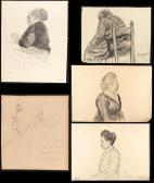 DAZZI Romano,Cinque disegni con studio di Memè ed Elvira,1919-20,Bertolami Fine Arts 2021-02-26