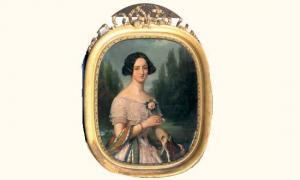 de BAR Clémentine 1807-1859,jeune femme offrant une friandise à son chien,Rossini FR 2004-10-01
