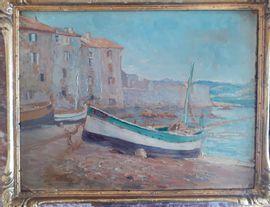 DE BASTARD Leon 1855-1925,Bateau au nom de St Tropez accosté sur le rivage,Osenat FR 2021-07-21