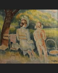 de BELAY Pierre 1890-1947,LA FAMILLE AU JARDIN DU LUXEMBOURG,1943,Besch Cannes Auction FR 2023-12-30