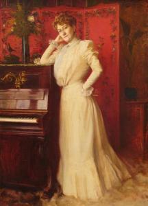 de BERGEVIN Edouard 1861-1925,Portrait de femme accoudée au piano,Mercier & Cie FR 2017-04-23
