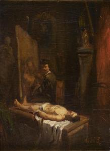 DE BERGUE Tony Francois,Rembrandt dans son atelier peignant la leçon d'ana,Tajan 2009-10-21