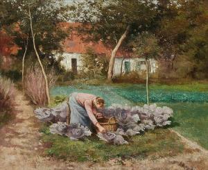 de BEUL Armand 1874-1953,Woman on a cabbage field in front yard,Bernaerts BE 2017-03-21