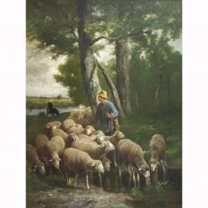 de BEUL Frans 1849-1919,A Shepherd Watering His Flock,1881,William Doyle US 2015-09-30