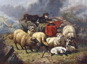 de BEUL Henri,Highland scene with sheep, watchful dogs and appro,1873,Peter Wilson 2023-04-06