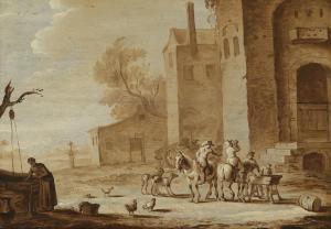 de BIE Cornelis 1621-1654,Jagdgesellschaft vor einem Gebäude,1650,Palais Dorotheum AT 2014-10-21