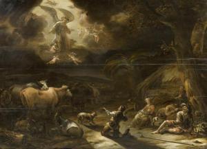 de BIE Cornelis,The birth ofChrist with angels appearing to the sh,1653,Galerie Koller 2010-03-22
