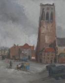 DE BOCHER M 1900-1900,Figures in a city square with a cathedral,Rosebery's GB 2012-11-10