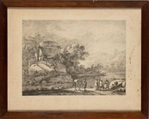 de BOISSIEU Jean Jacques,Paesaggio con il salvataggio dall'acqua,1797,Bertolami Fine Arts 2024-02-20