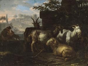 de Bond Daniël 1659-1672,An Italianate landscape with three goats, a ram, a,Christie's GB 2018-10-30