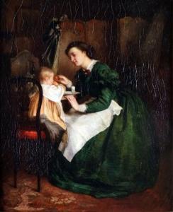 de BORNSCHLEGEL Victor 1820-1891,MERE FAISANT MANGER SON ENFANT,Pillon FR 2015-09-13