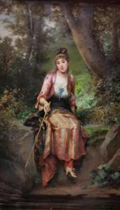 de BOUCHERVILLE Adrien 1829-1912,Jeune élégante assise sur un rocher à l'orée de la,Sadde 2019-10-16