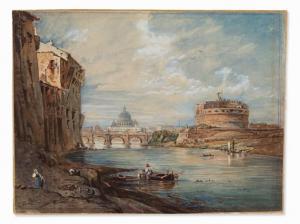 de BOURDON HUMMEL Carl 1700-1800,The Tiber & Castel Sant'Angelo,Auctionata DE 2015-09-23